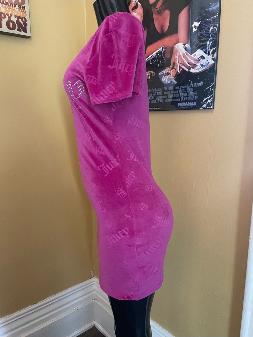 Juicy Couture Fuchsia Velour Crystal Logo Mini Dress (small ) - Picture 3 of 4